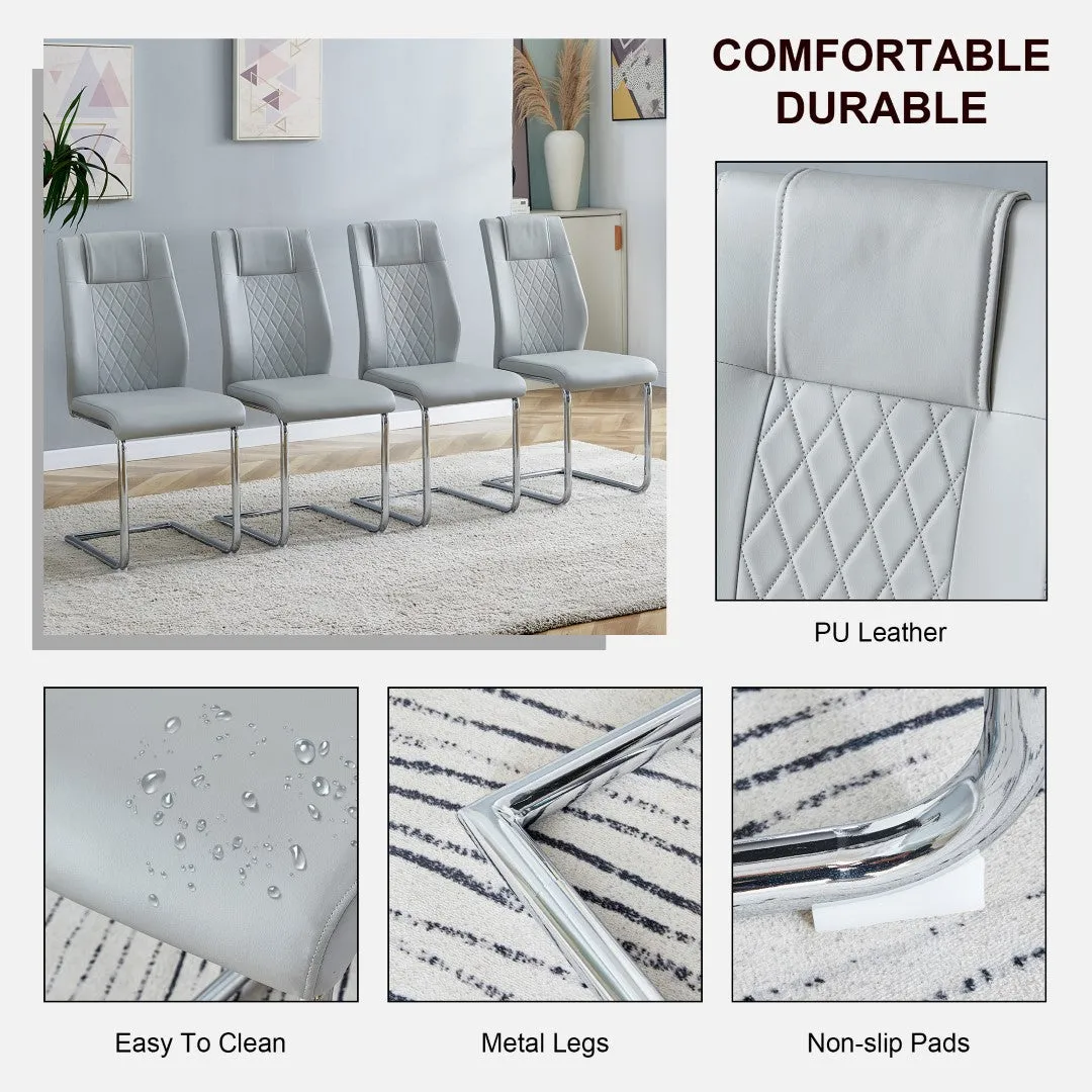 6-Piece Light Gray Faux Leather Dining Chairs Set with Metal Legs - Stylish, Comfortable, Easy Assembly