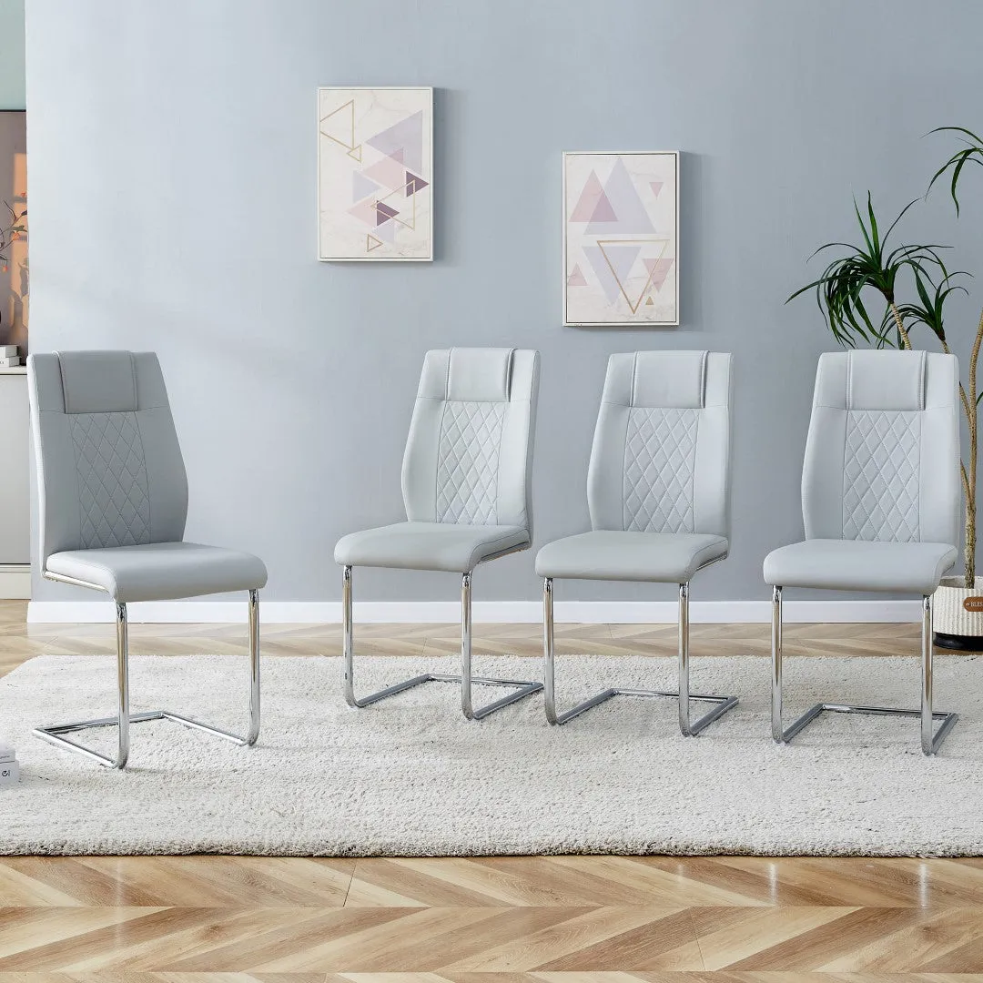 6-Piece Light Gray Faux Leather Dining Chairs Set with Metal Legs - Stylish, Comfortable, Easy Assembly
