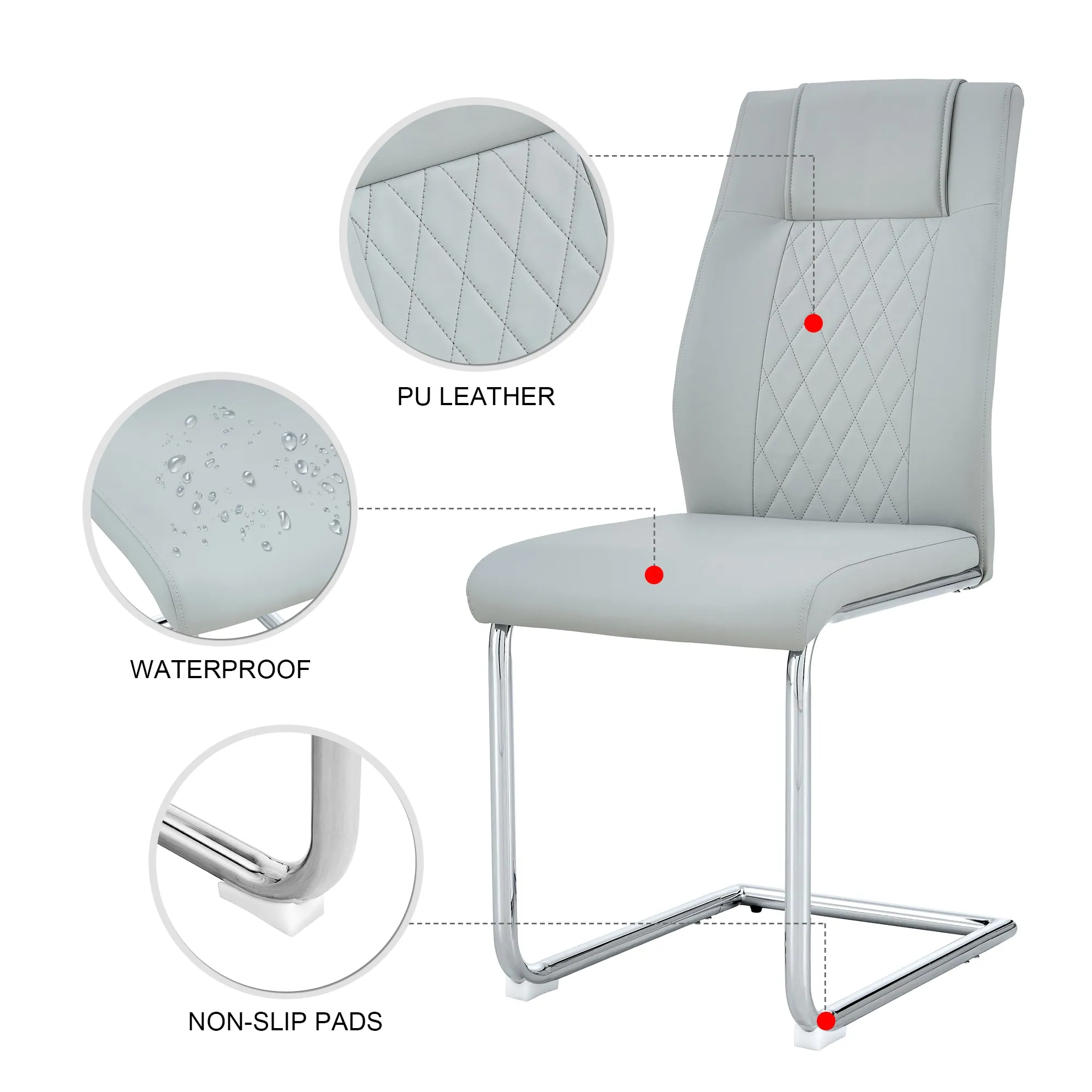 6-Piece Light Gray Faux Leather Dining Chairs Set with Metal Legs - Stylish, Comfortable, Easy Assembly