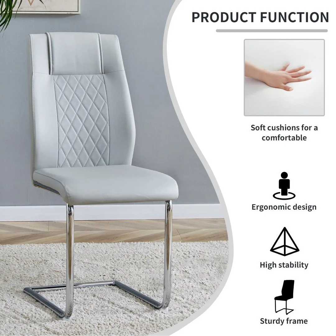 6-Piece Light Gray Faux Leather Dining Chairs Set with Metal Legs - Stylish, Comfortable, Easy Assembly