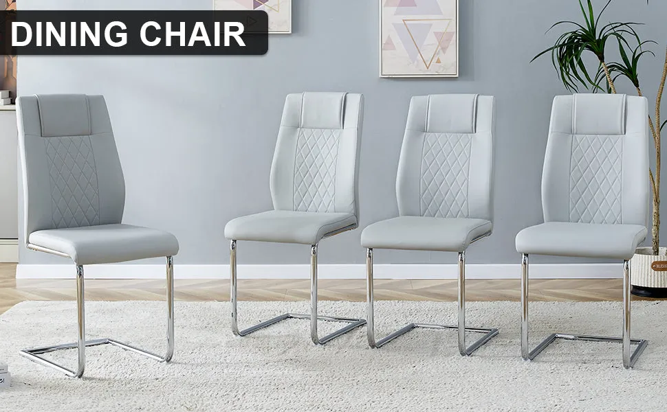 6-Piece Light Gray Faux Leather Dining Chairs Set with Metal Legs - Stylish, Comfortable, Easy Assembly