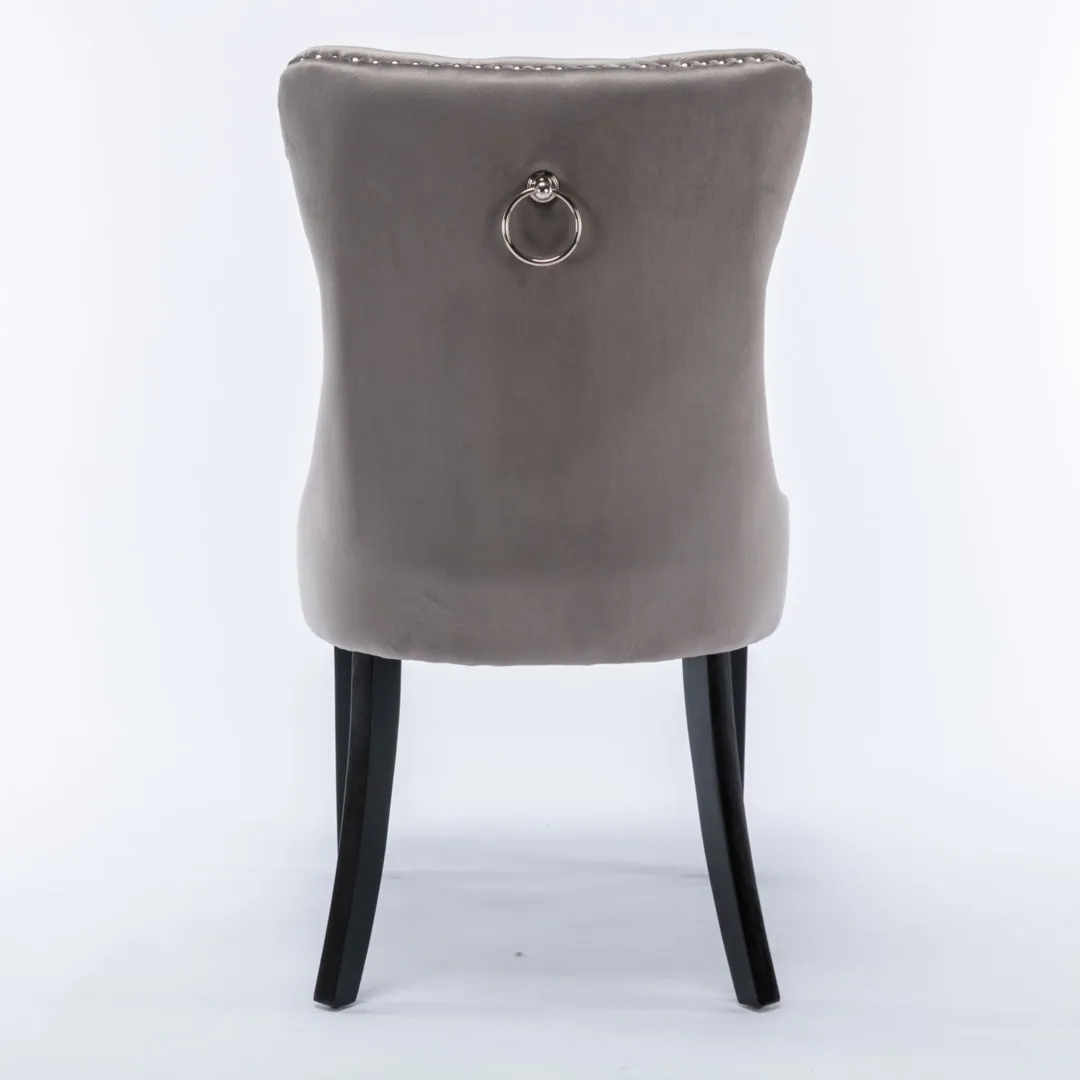 6x High Back Velvet Dining Chairs, Tufted, Solid Wood Legs