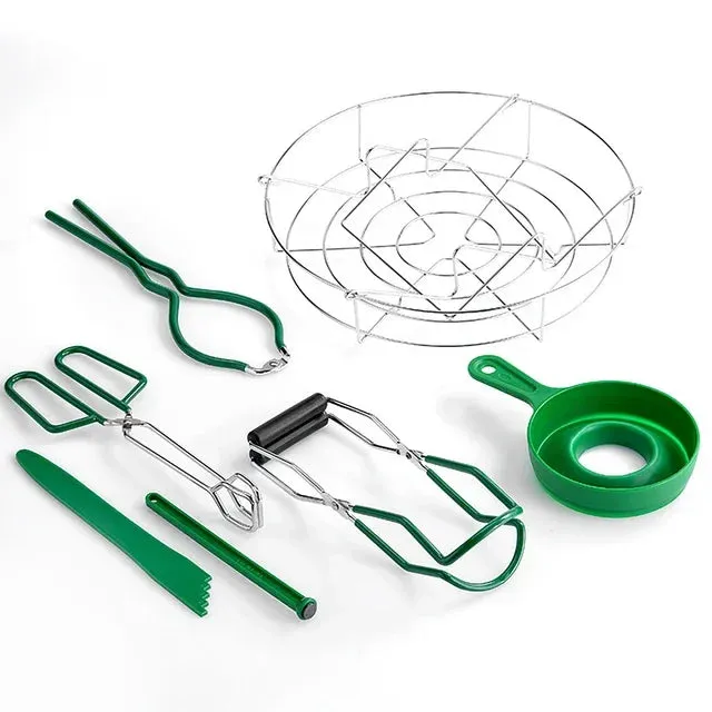 7 Piece Anti Scald Jam Making Tool Set Stainless Steel Non Slip Can Lifting Pliers & Basket