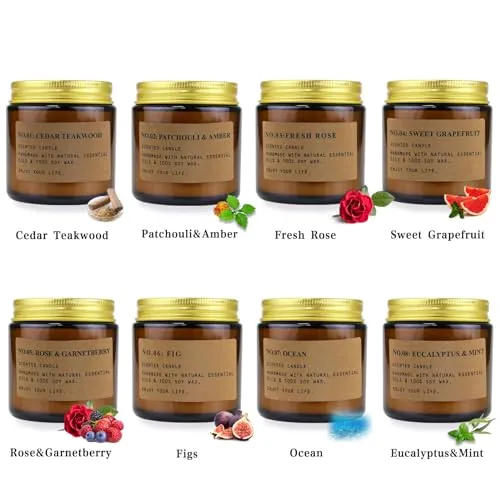 8 Pack Candles for Home Scented, Aromatherapy Jar Candle Gifts for Women, Natural Soy Wax Amber Candles Set, Scented Candles Set for Birthday Valentine Mother's Thanksgiving Day Present