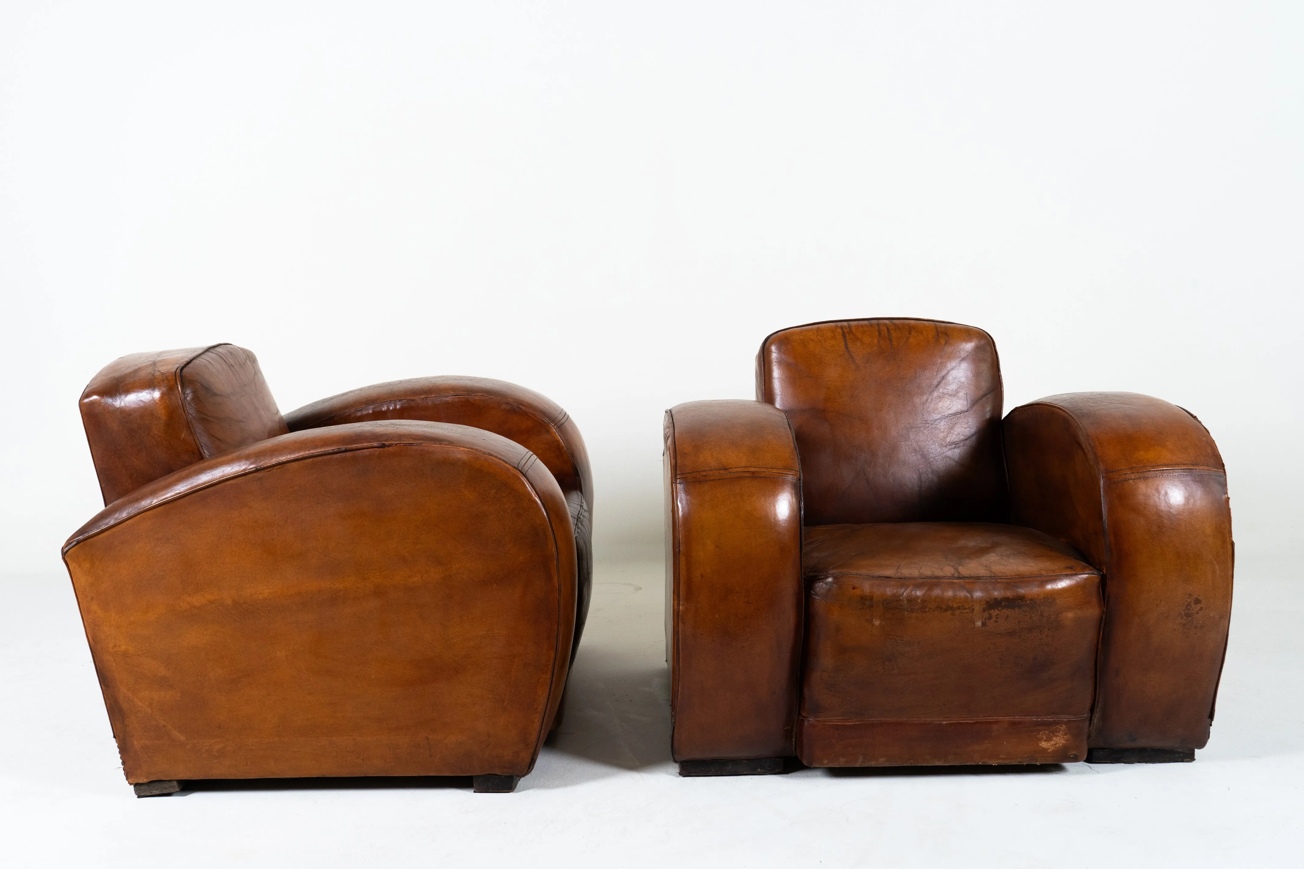 A Pair of Art Deco Leather Club Chairs, France c.1930