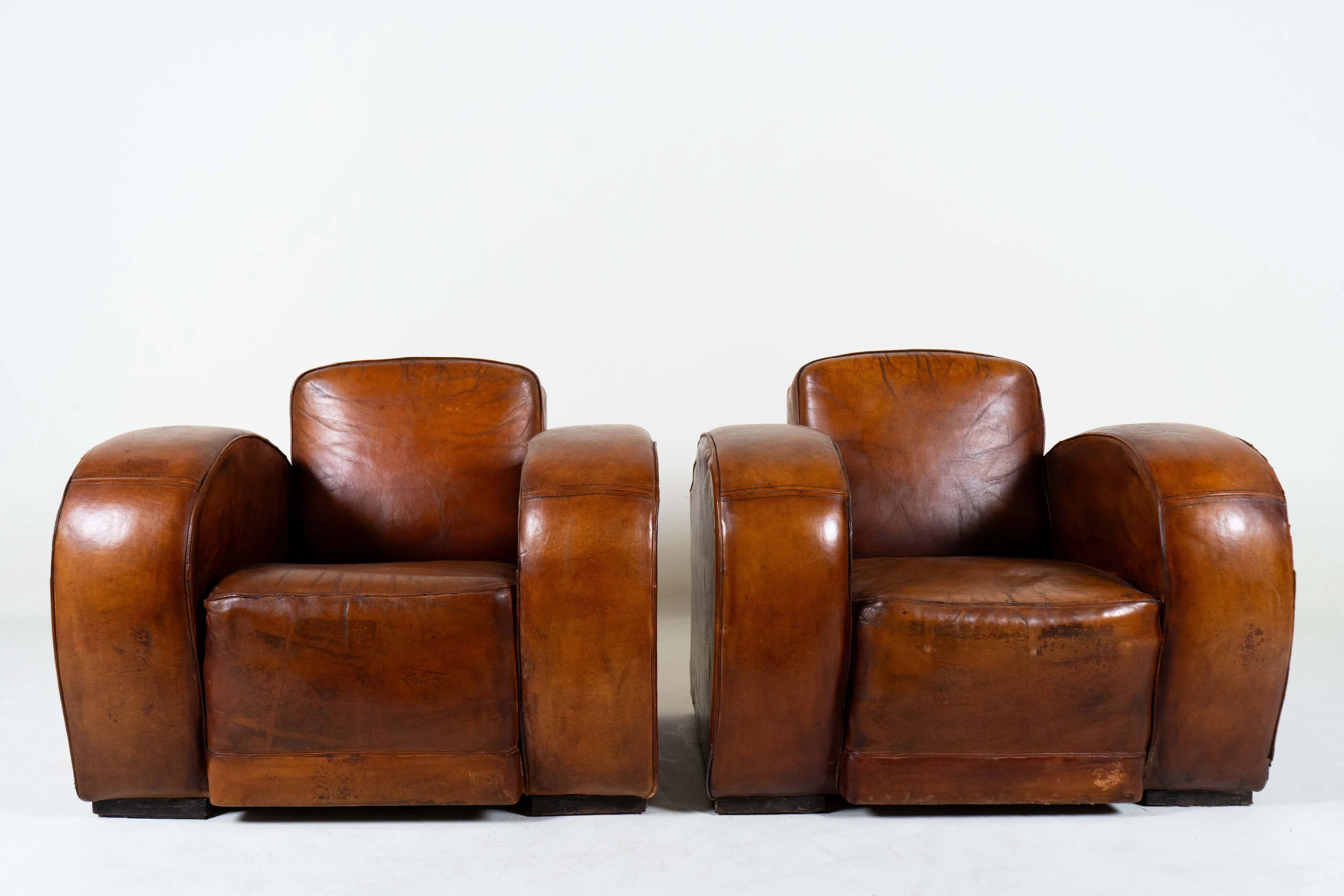 A Pair of Art Deco Leather Club Chairs, France c.1930