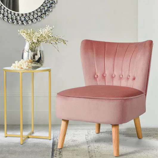 Armless Accent Chair Tufted Velvet Leisure Chair-Pink