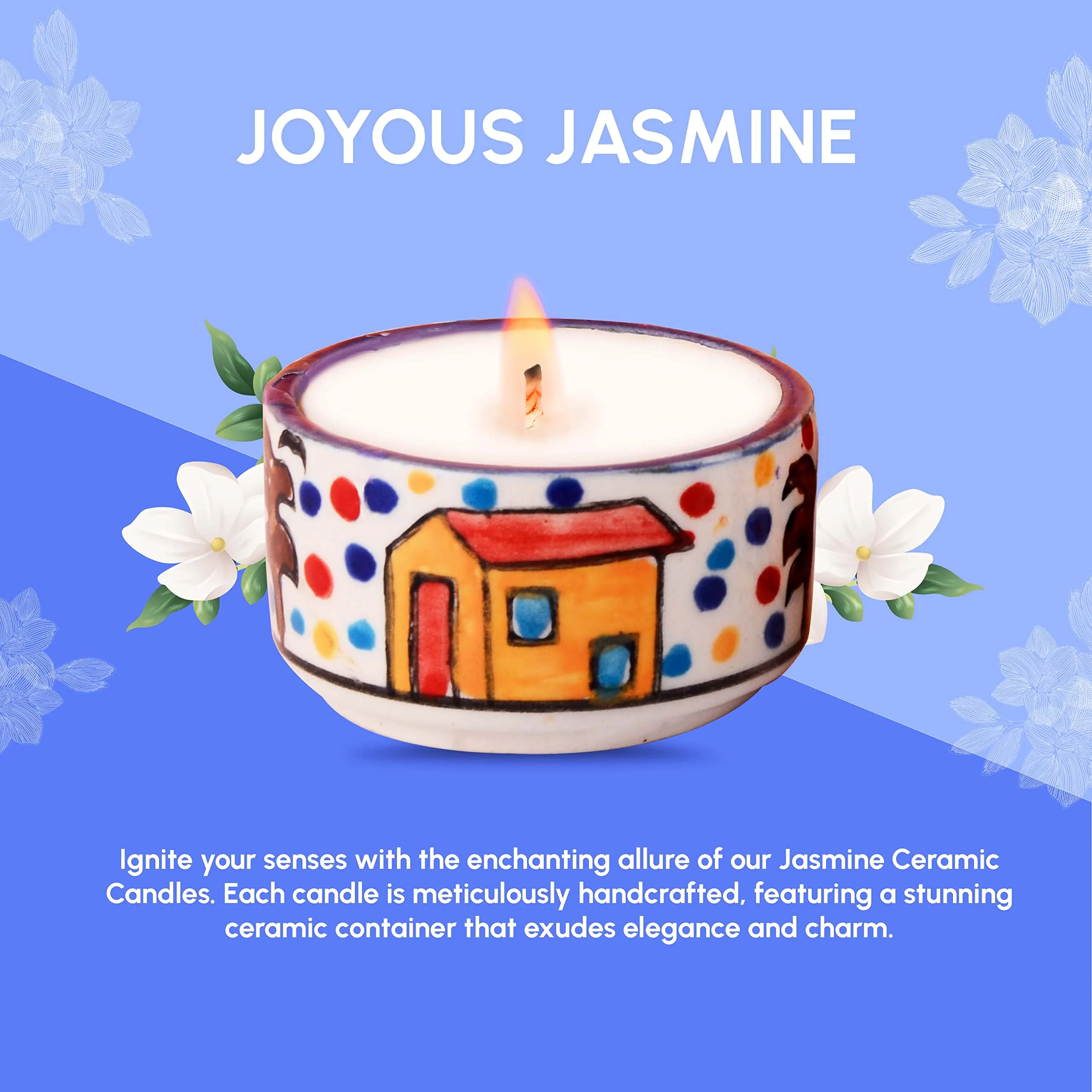 Aromahpure Scented Dripless Ceramic Luxury Candles (Set of 4) (50 Hours)| 100% Pure Soy Wax| Jasmine Fragrance Candle| Smoke-Free| Premium Design Ceramic Jar Candles for Home Décor & Gift Sets