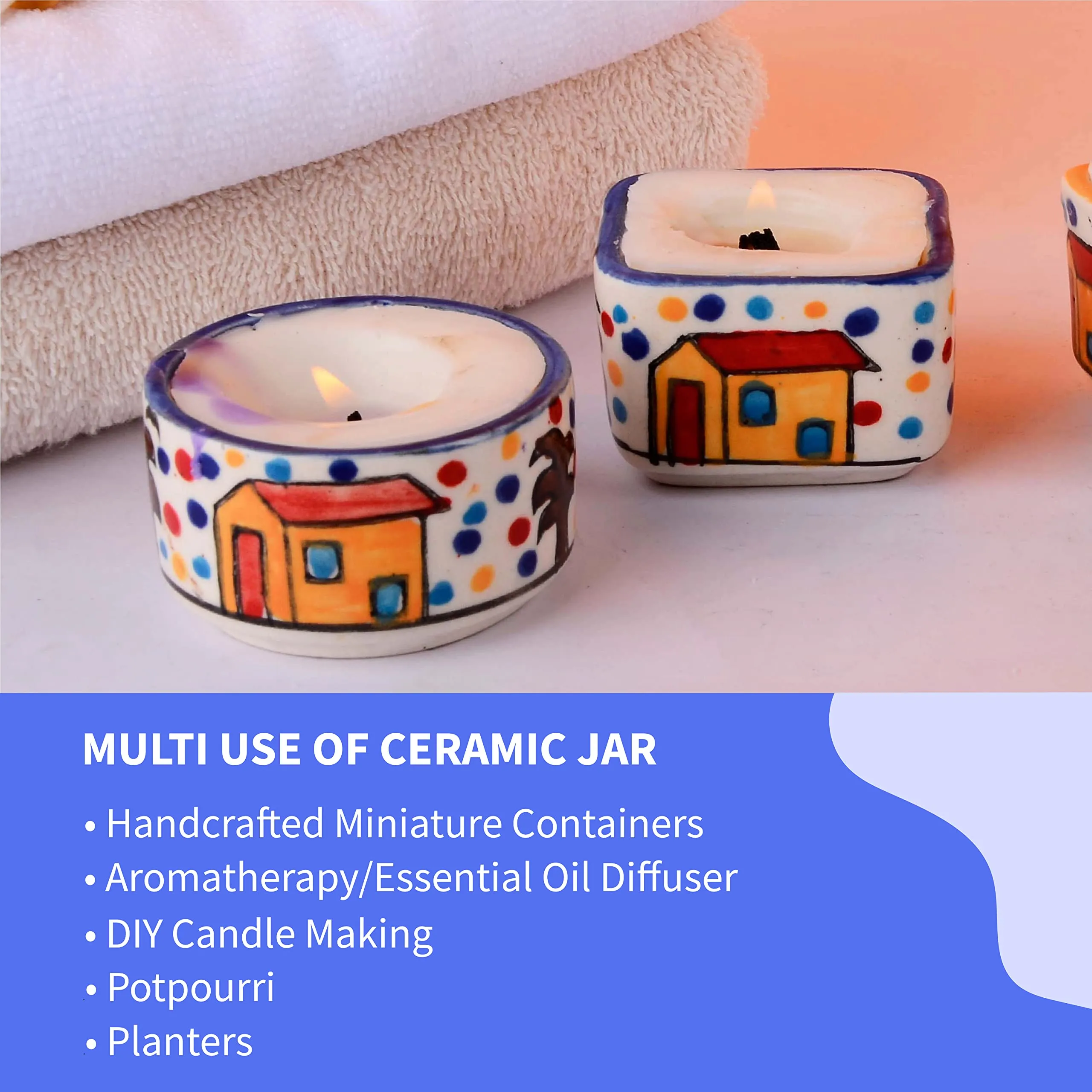 Aromahpure Scented Dripless Ceramic Luxury Candles (Set of 4) (50 Hours)| 100% Pure Soy Wax| Jasmine Fragrance Candle| Smoke-Free| Premium Design Ceramic Jar Candles for Home Décor & Gift Sets