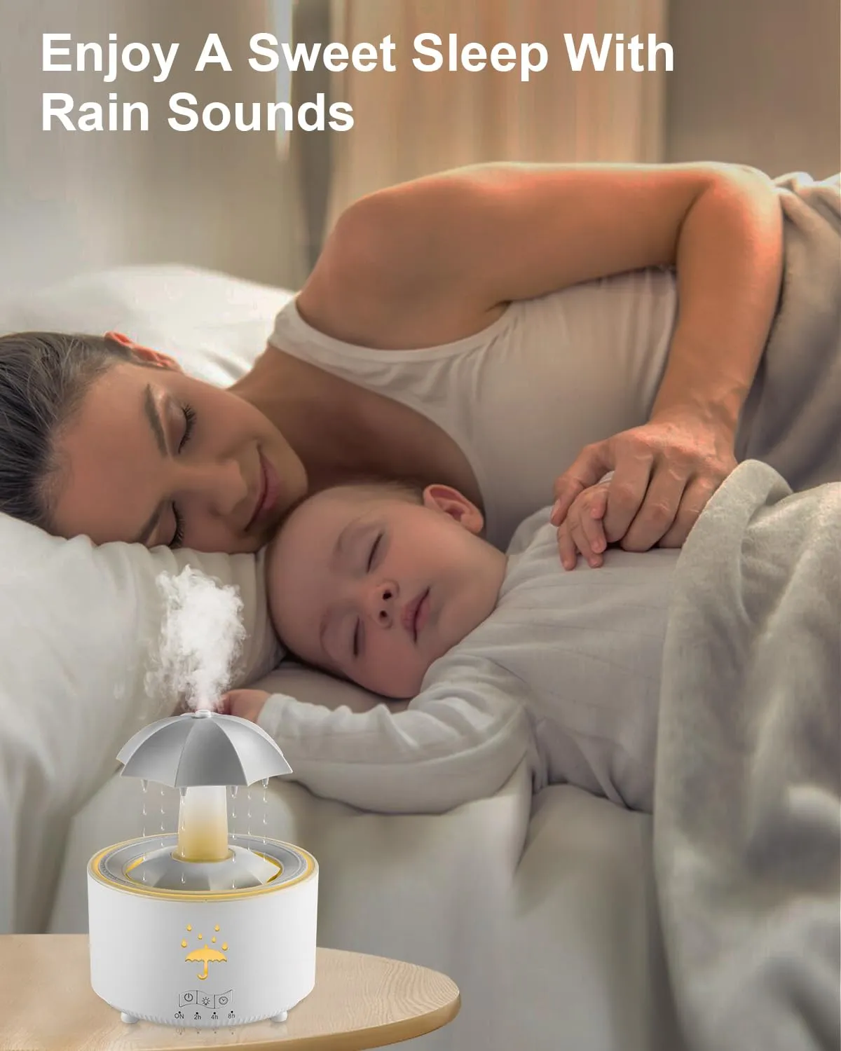 AuraliBrite Rain Umbrella Humidifier & Aroma Diffuser with Soothing Rain Sounds, Water Drip Effect, 7 Colors Mood Light, Timer and Auto-Off, Ideal for Relaxation, Sleep, Home, Bedroom, Desk