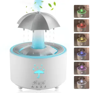 AuraliBrite Rain Umbrella Humidifier & Aroma Diffuser with Soothing Rain Sounds, Water Drip Effect, 7 Colors Mood Light, Timer and Auto-Off, Ideal for Relaxation, Sleep, Home, Bedroom, Desk