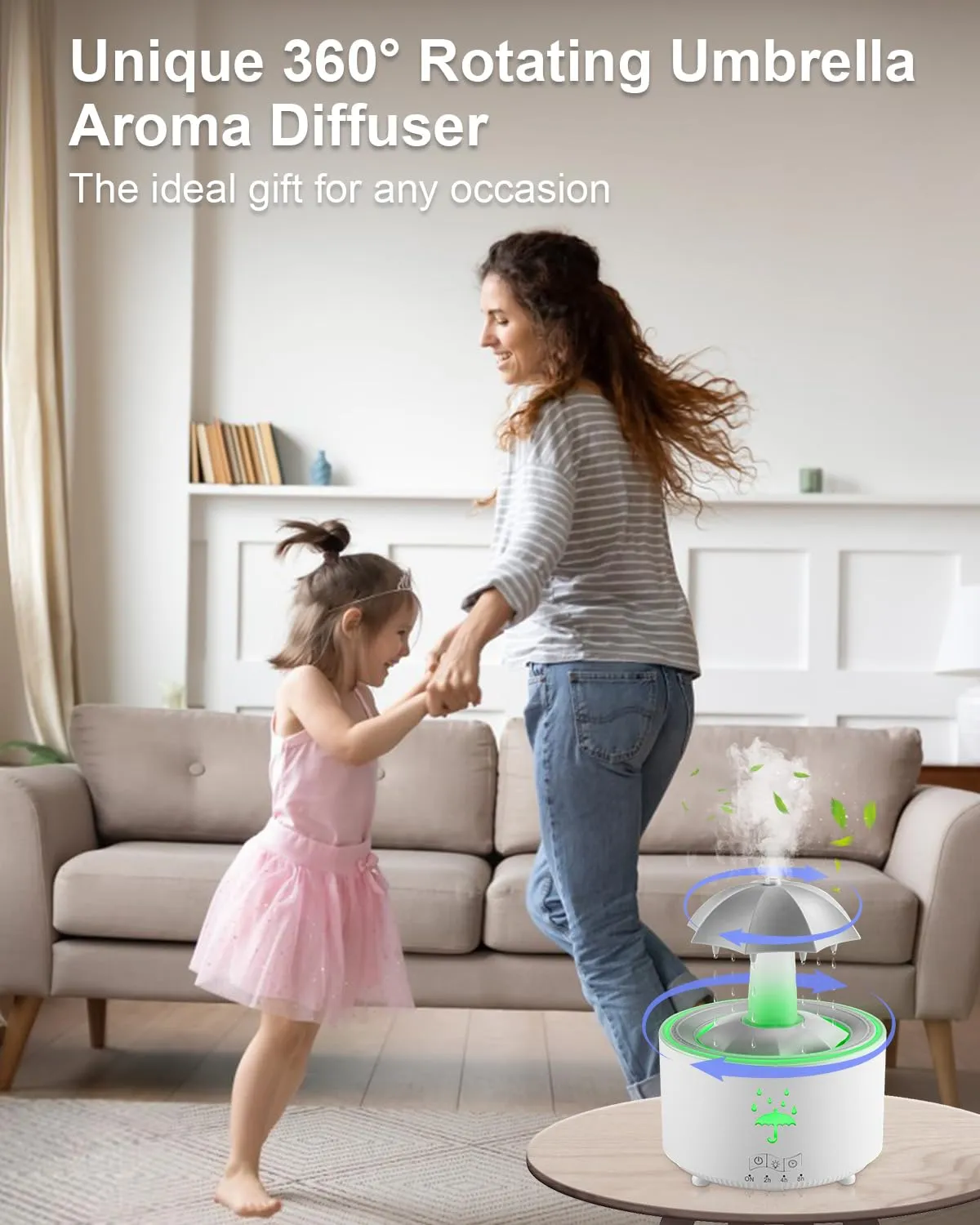 AuraliBrite Rain Umbrella Humidifier & Aroma Diffuser with Soothing Rain Sounds, Water Drip Effect, 7 Colors Mood Light, Timer and Auto-Off, Ideal for Relaxation, Sleep, Home, Bedroom, Desk