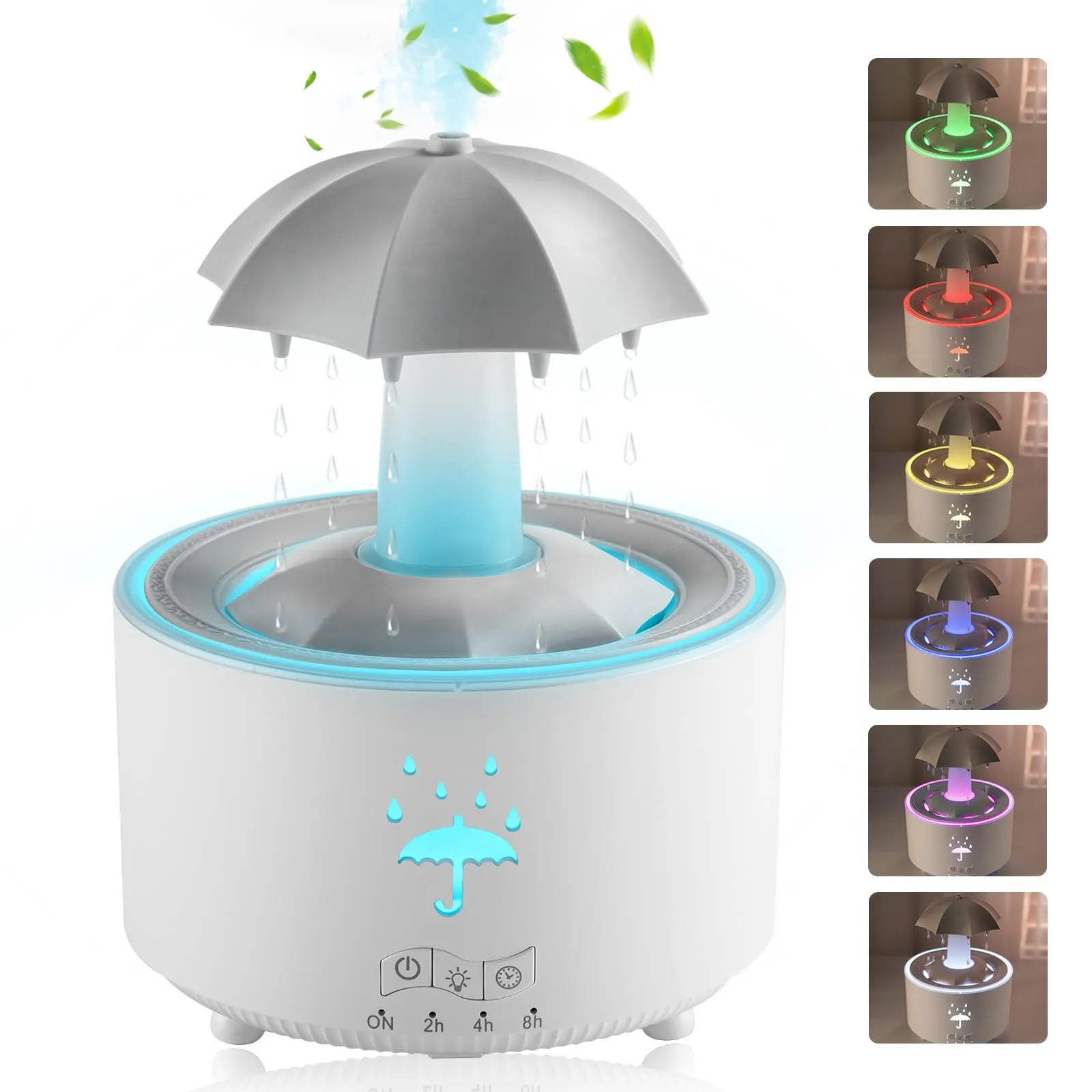 AuraliBrite Rain Umbrella Humidifier & Aroma Diffuser with Soothing Rain Sounds, Water Drip Effect, 7 Colors Mood Light, Timer and Auto-Off, Ideal for Relaxation, Sleep, Home, Bedroom, Desk