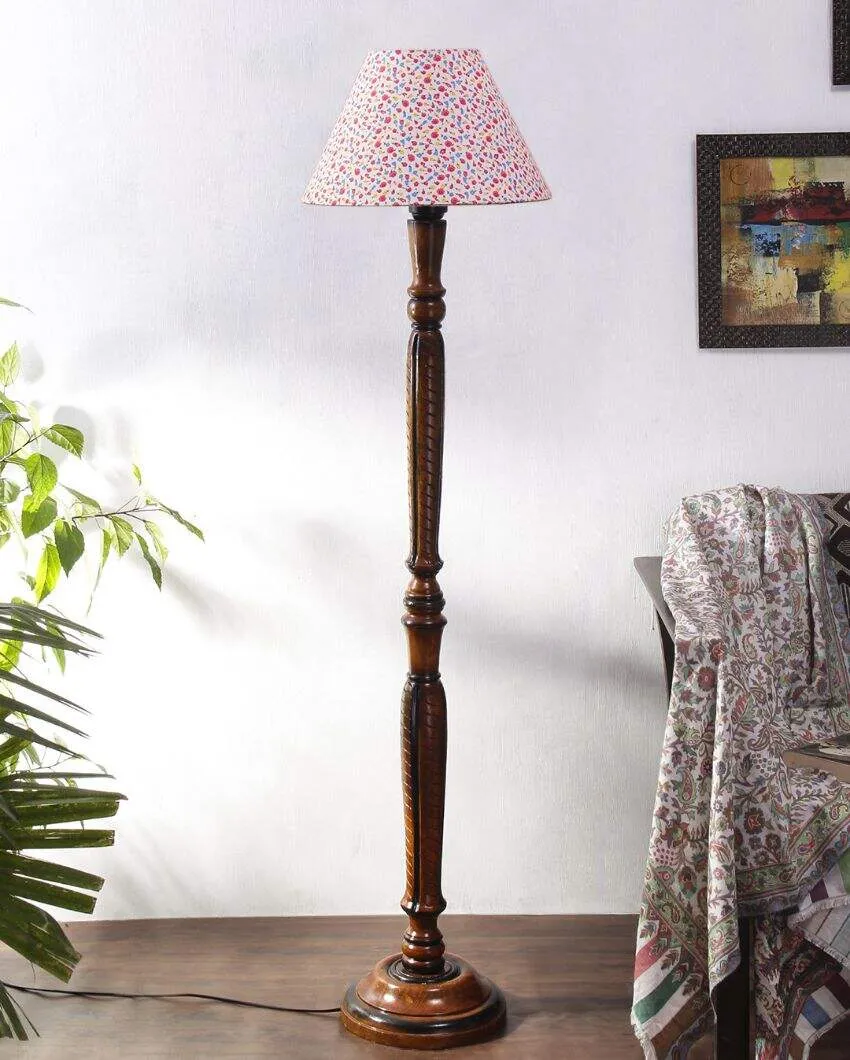 Blooms Cotton Conical Wooden Floor Lamp | 12 X 55 inches