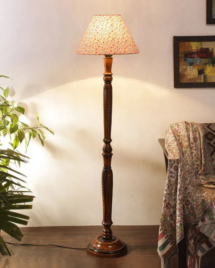 Blooms Cotton Conical Wooden Floor Lamp | 12 X 55 inches