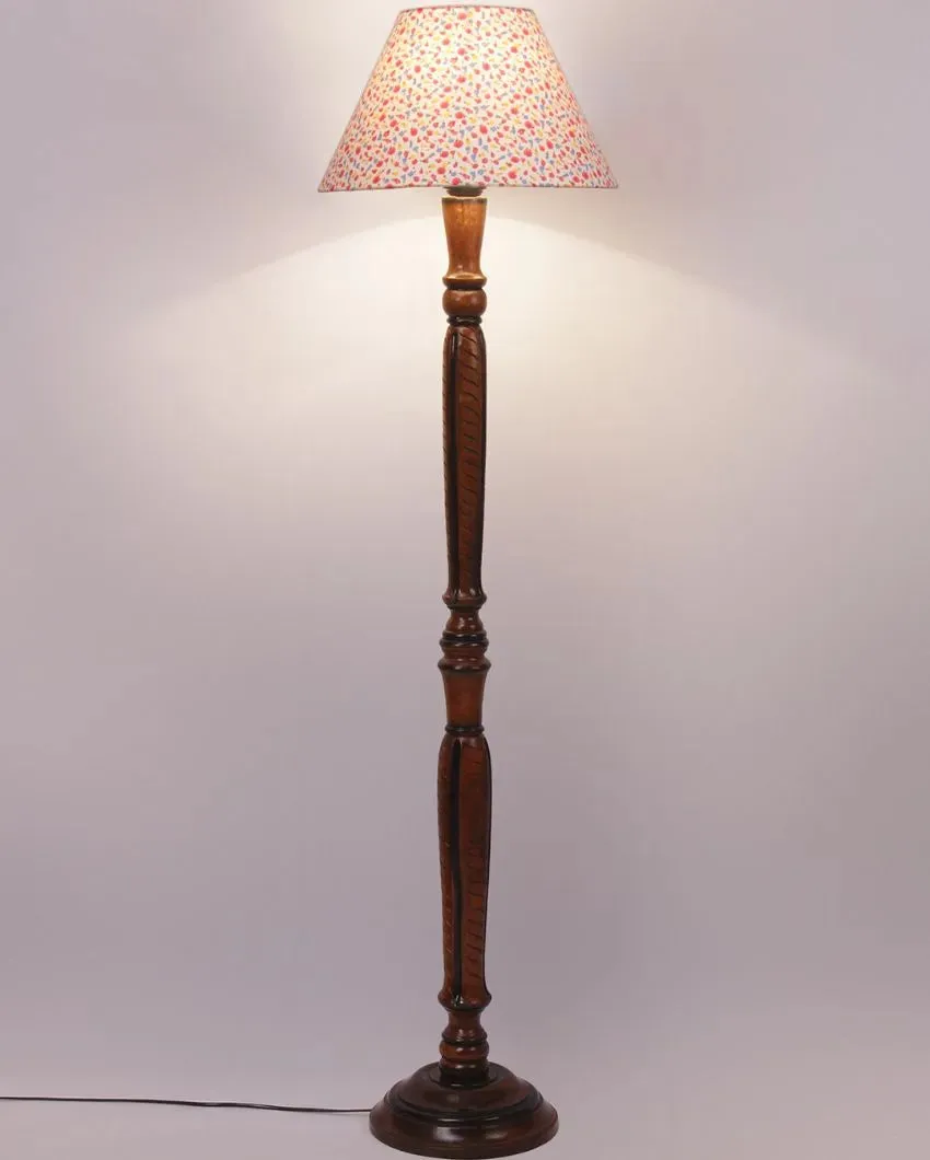 Blooms Cotton Conical Wooden Floor Lamp | 12 X 55 inches