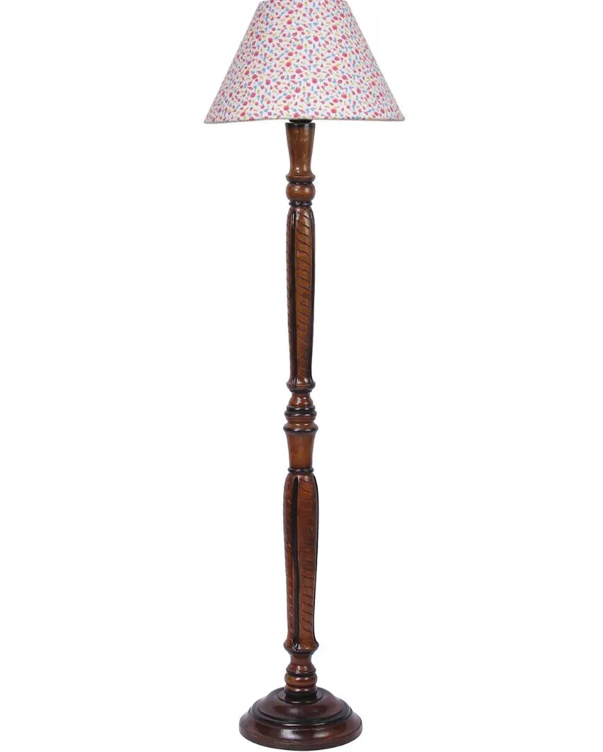 Blooms Cotton Conical Wooden Floor Lamp | 12 X 55 inches