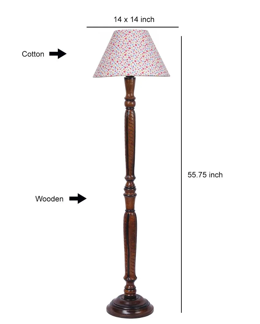 Blooms Cotton Conical Wooden Floor Lamp | 12 X 55 inches