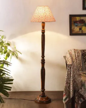 Blooms Cotton Conical Wooden Floor Lamp | 12 X 55 inches
