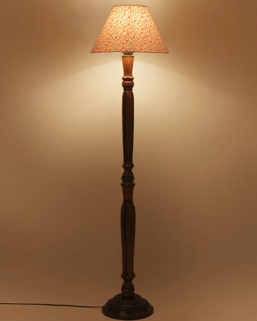 Blooms Cotton Conical Wooden Floor Lamp | 12 X 55 inches