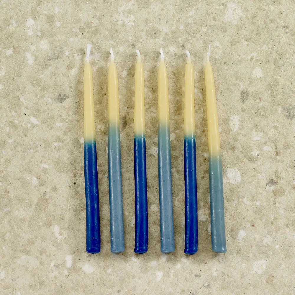 Blue & Natural Hand-Dipped Chanukah Beeswax Candles