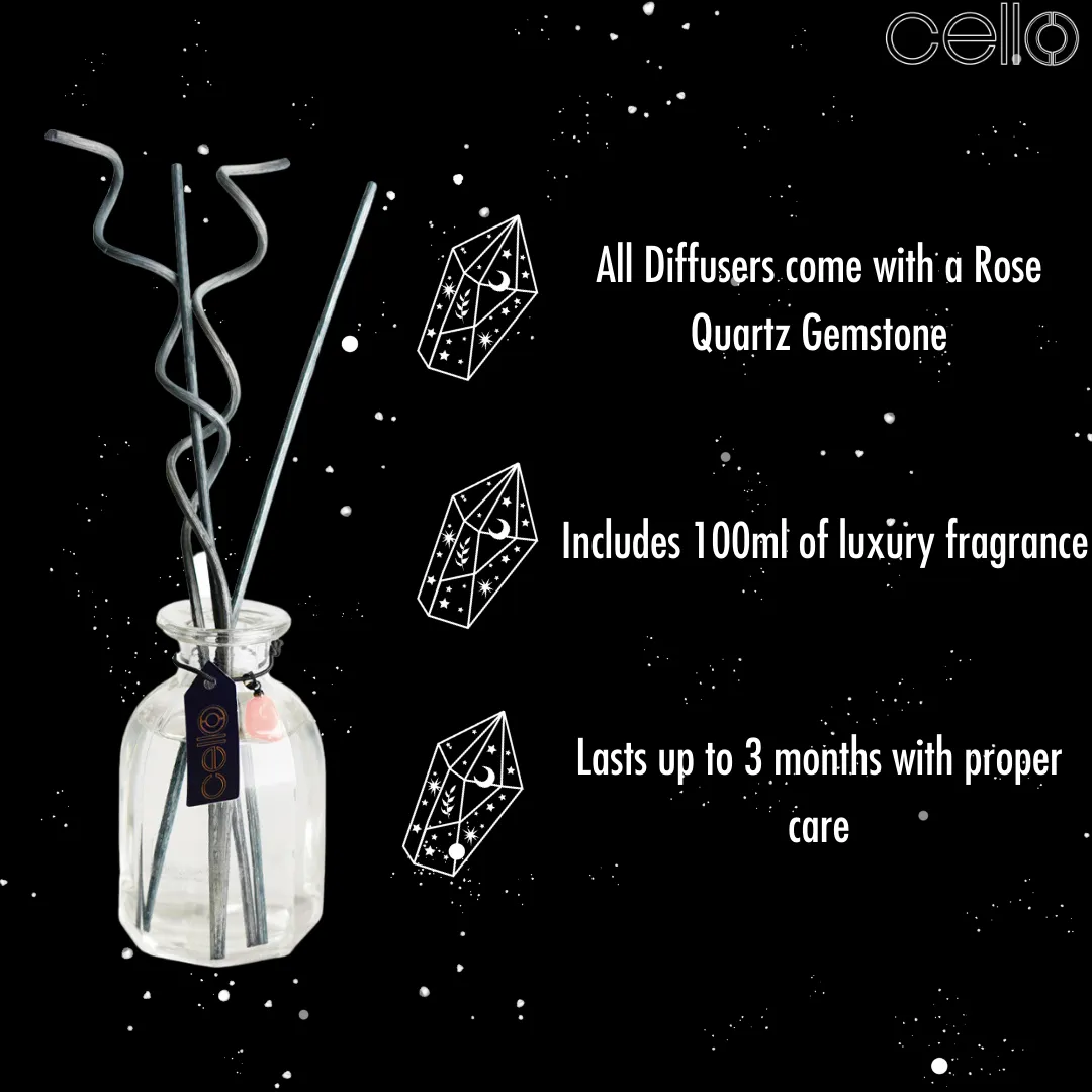Cello Zodiac Reed Diffuser - Capricorn with Rose Quartz -  Ethereal Skies