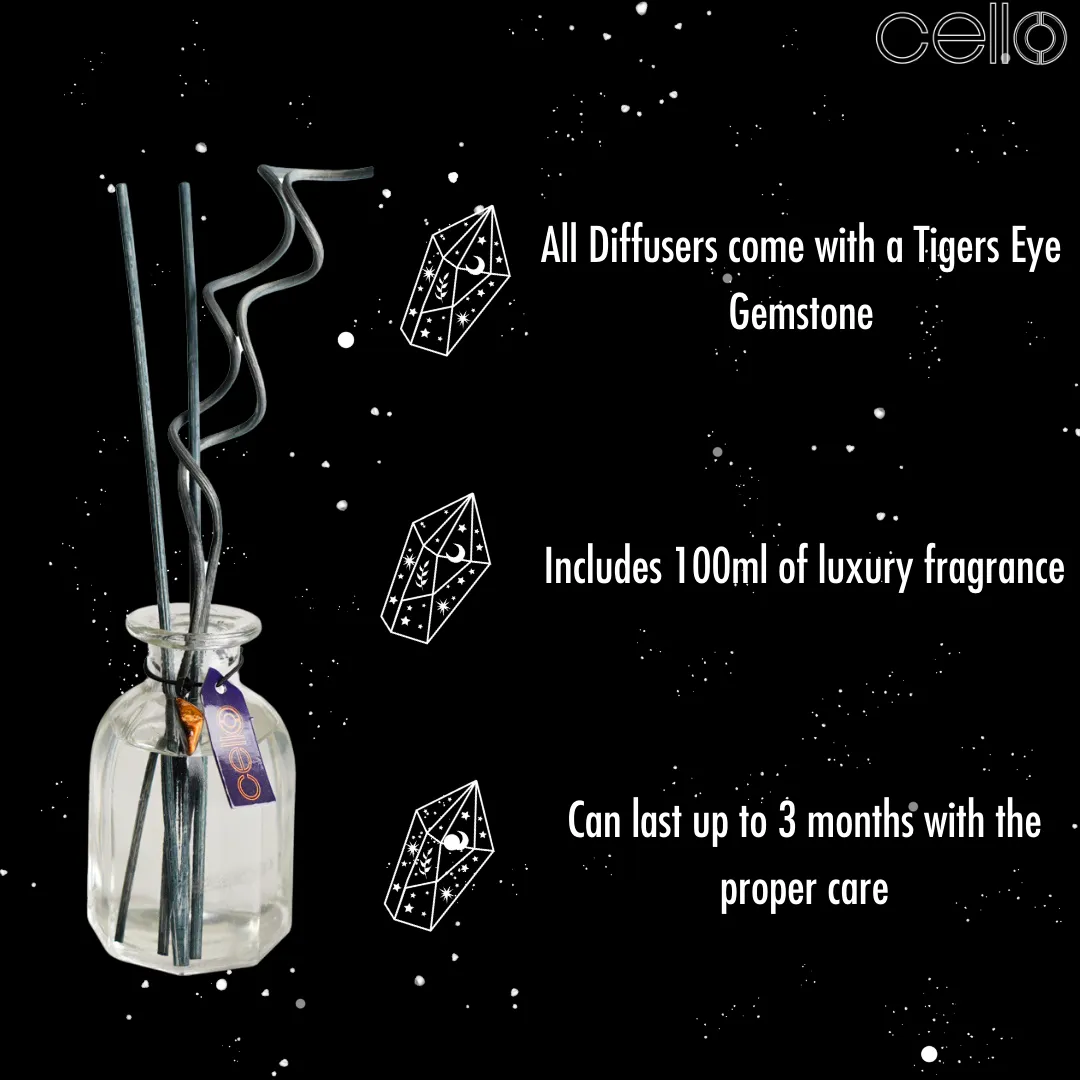Cello Zodiac Reed Diffuser - Gemini with Tigers Eye - Enigmatic Lands