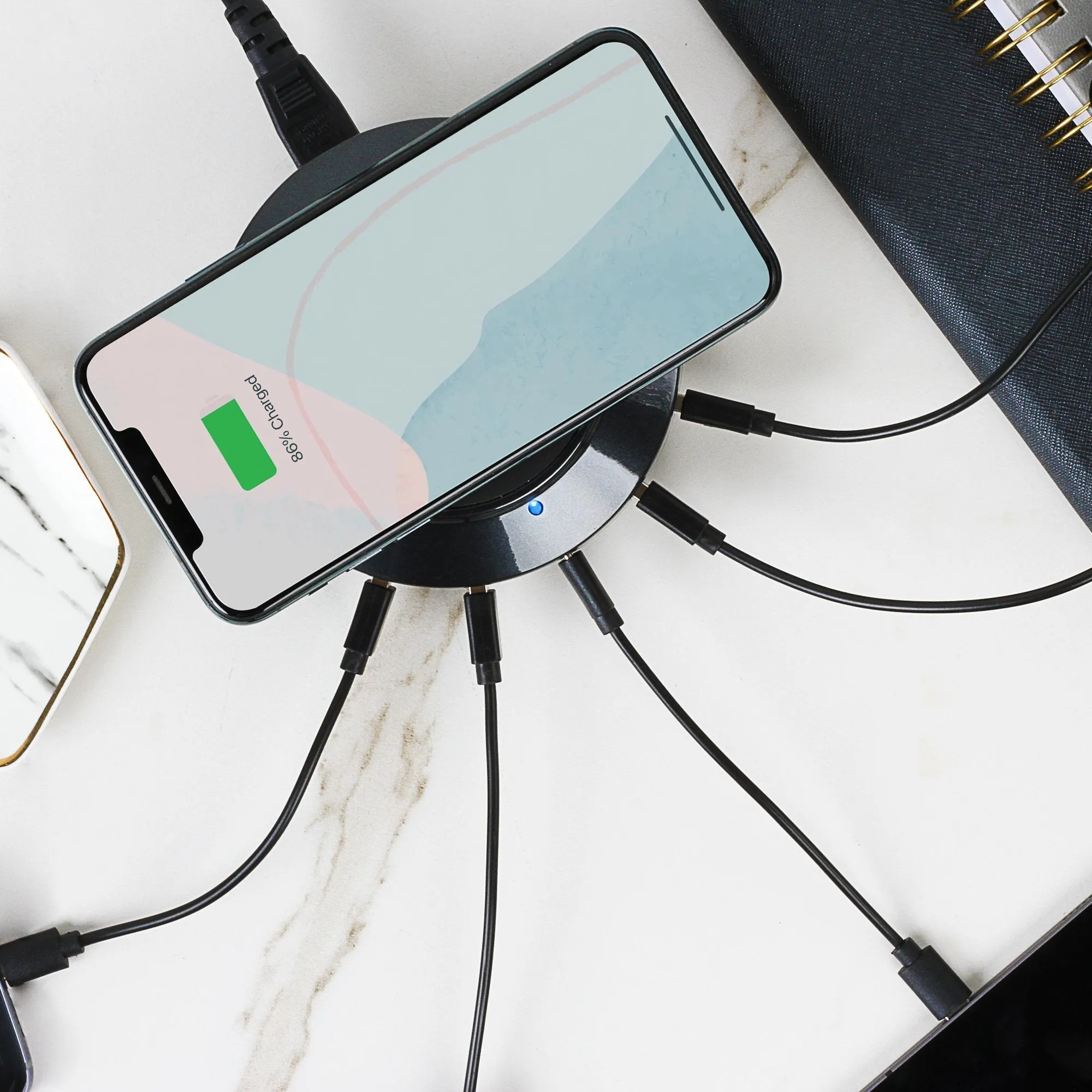 ChargeHub X5 Elite 3005 Bundle – 5 Port USB Charger with Wireless, Type-C, USB   5 USB Cables