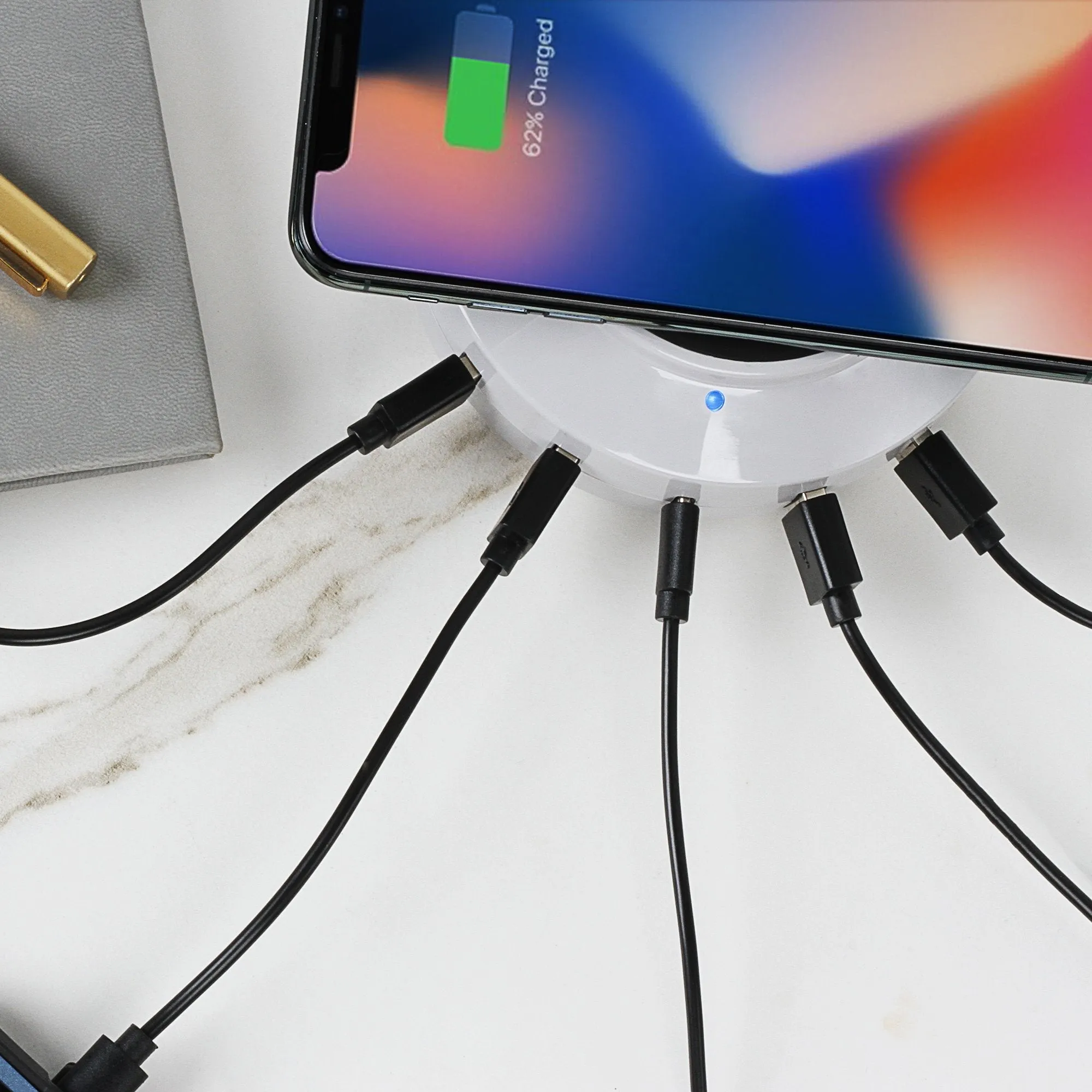 ChargeHub X5 Elite 3005 Bundle – 5 Port USB Charger with Wireless, Type-C, USB   5 USB Cables