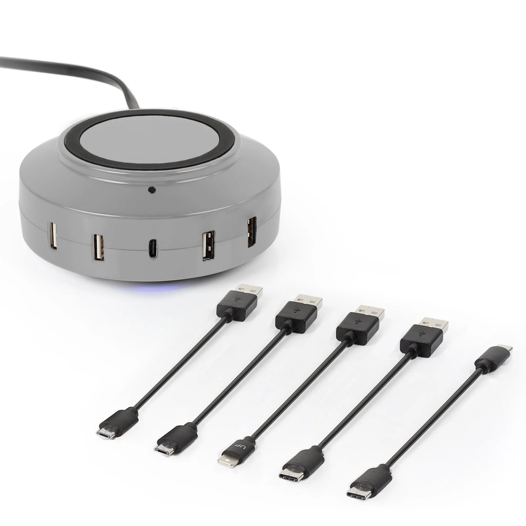 ChargeHub X5 Elite 3005 Bundle – 5 Port USB Charger with Wireless, Type-C, USB   5 USB Cables