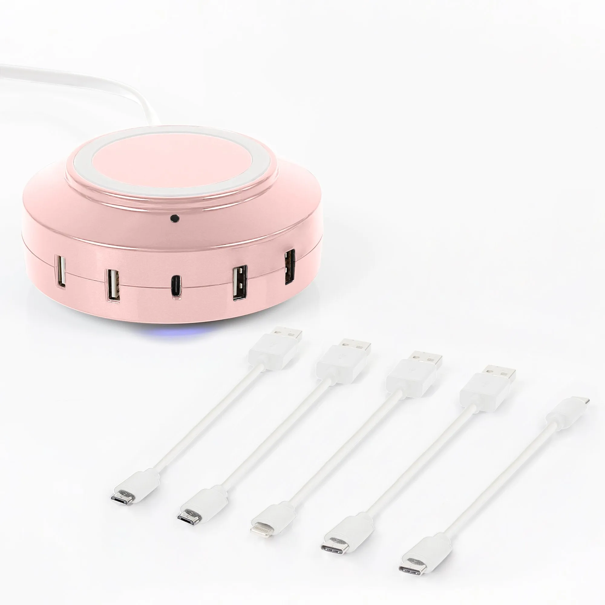 ChargeHub X5 Elite 3005 Bundle – 5 Port USB Charger with Wireless, Type-C, USB   5 USB Cables