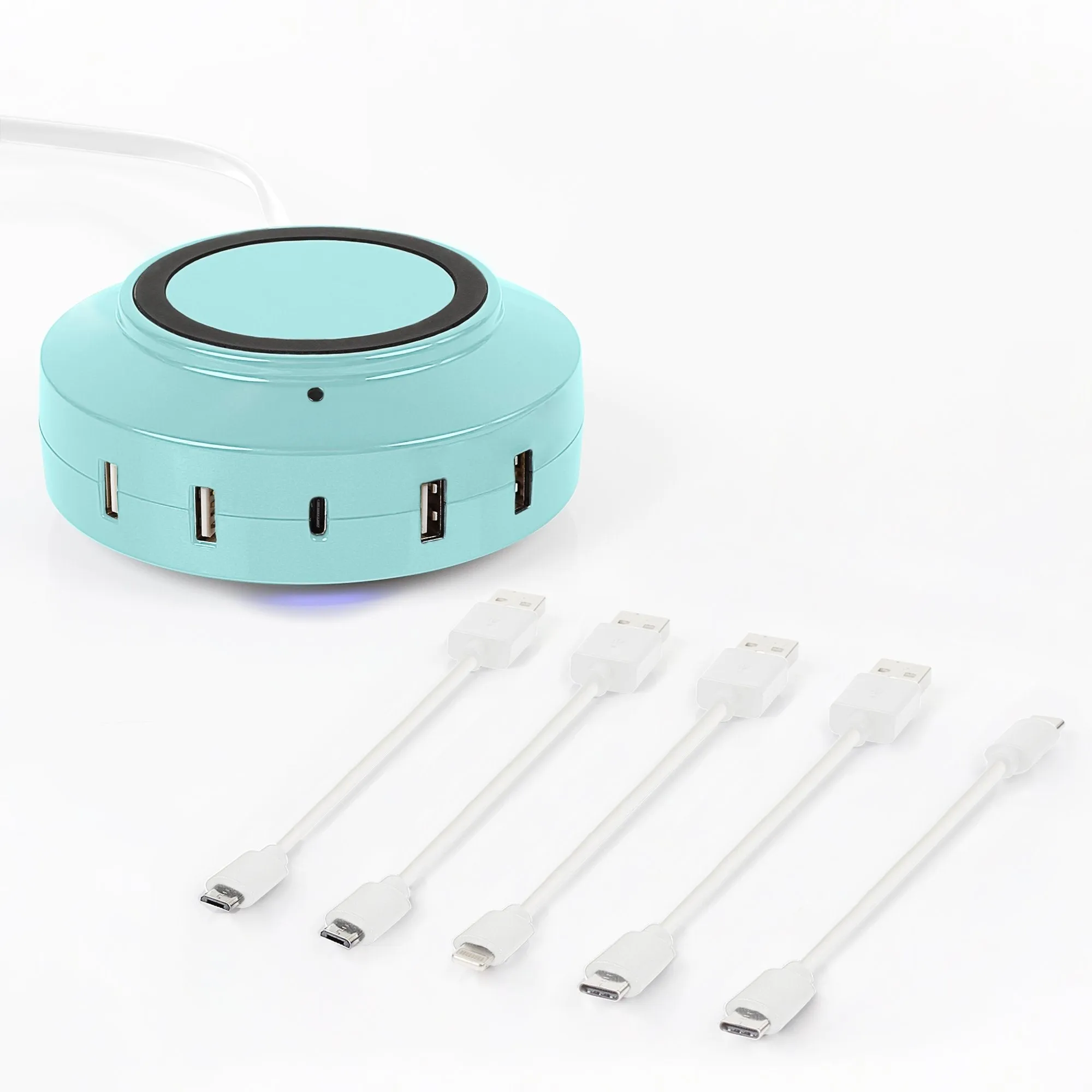 ChargeHub X5 Elite 3005 Bundle – 5 Port USB Charger with Wireless, Type-C, USB   5 USB Cables