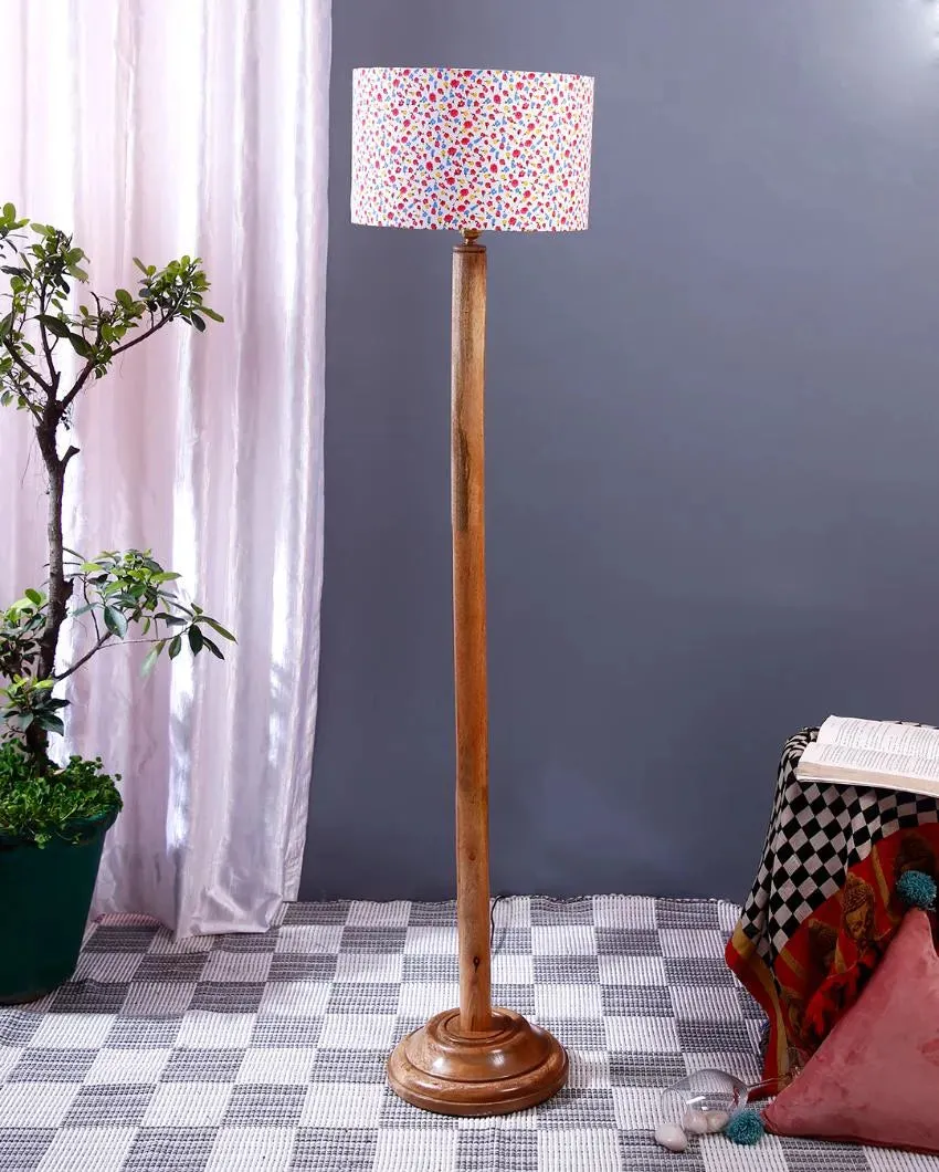 Chic Cotton Drum Shade Floor Lamp with Wooden Base | 12 x 57 Inches