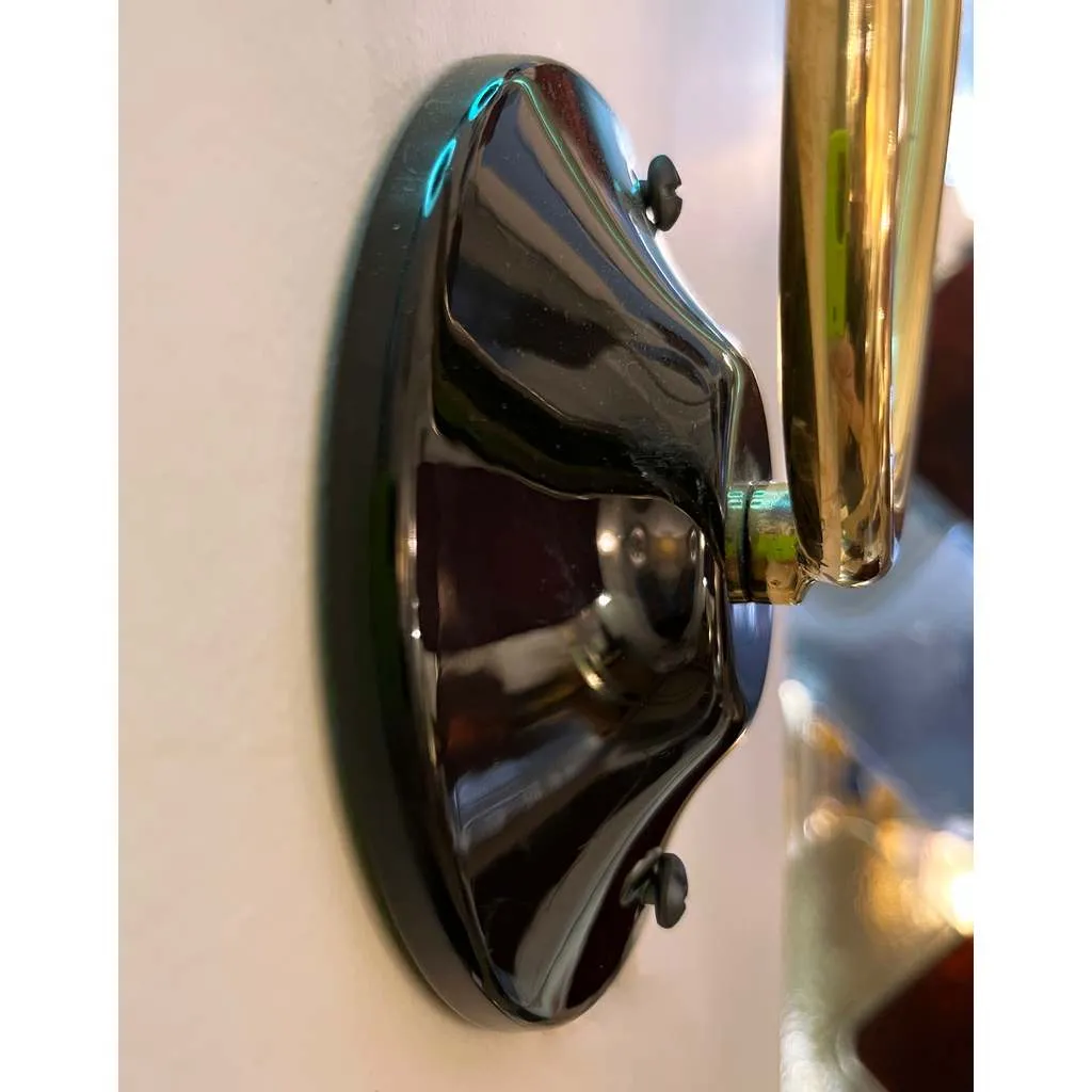 Contemporary Italian Pair of Two Globe Turquoise Blue Murano Glass Brass Sconces