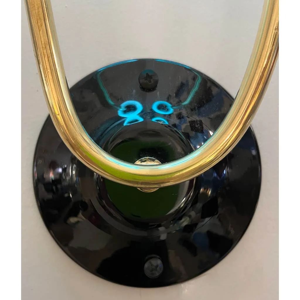 Contemporary Italian Pair of Two Globe Turquoise Blue Murano Glass Brass Sconces