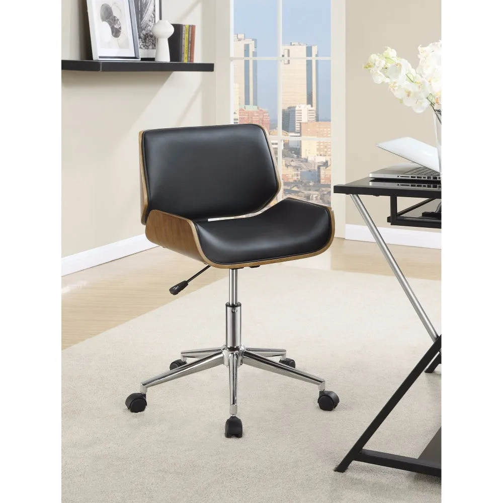 Contemporary Small-Back Home Office Chair, Black/Walnut  By Benzara