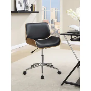 Contemporary Small-Back Home Office Chair, Black/Walnut  By Benzara