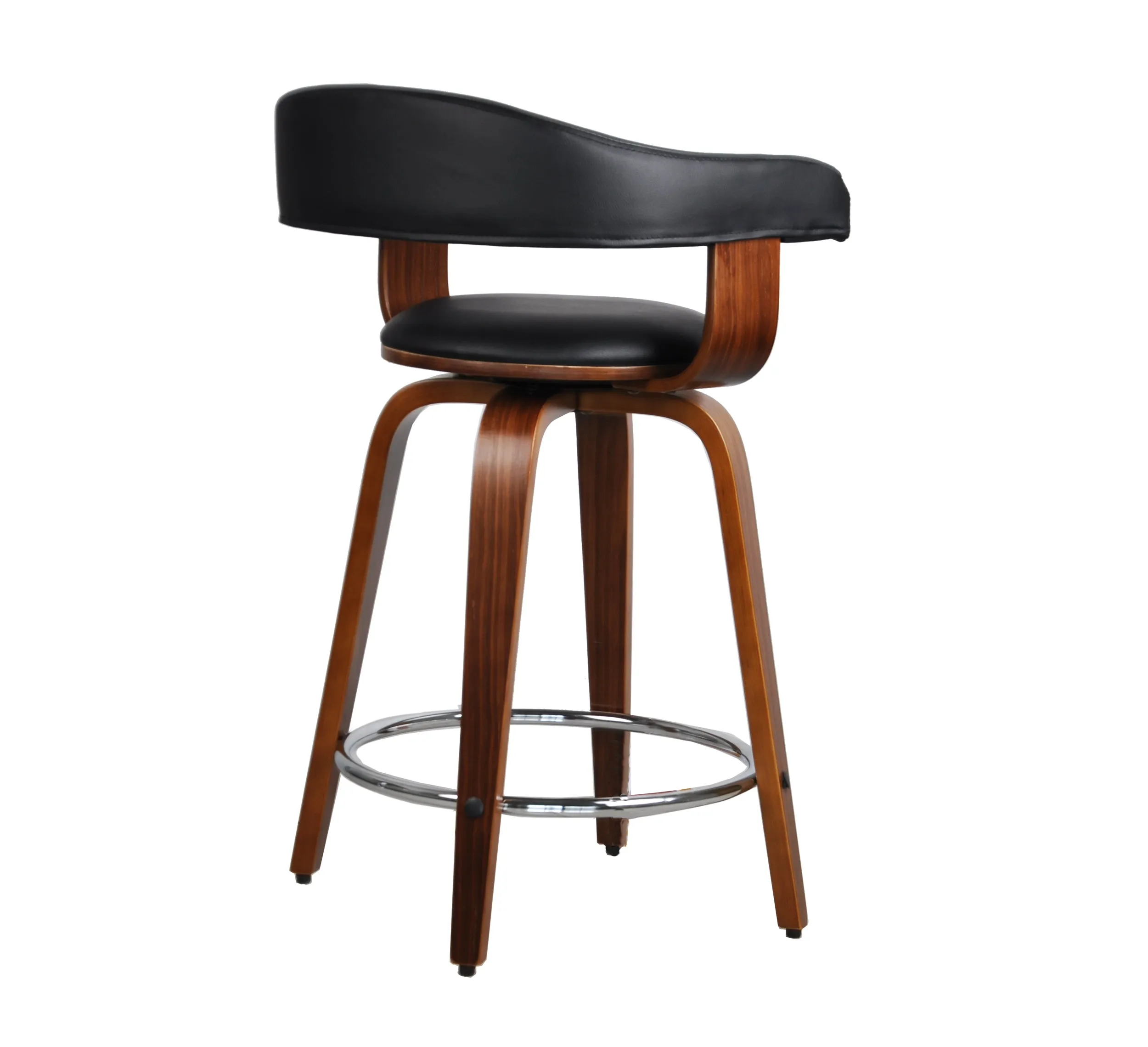 Crown Swivel Kitchen Stool/Dining/Bar Stool,Black Faux Leather Seat