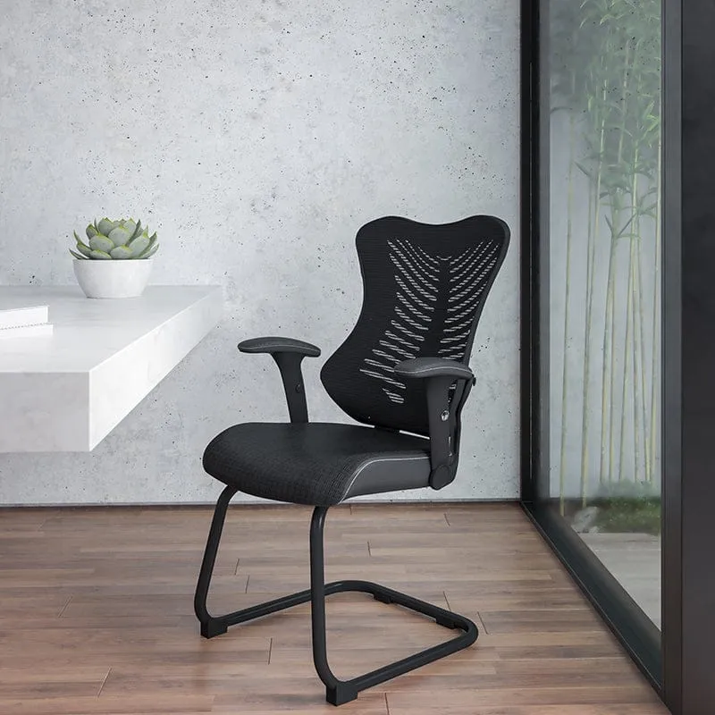 Designer Black Mesh Sled Base Side Reception Chair with Adjustable Arms [BL-ZP-806C-GG]