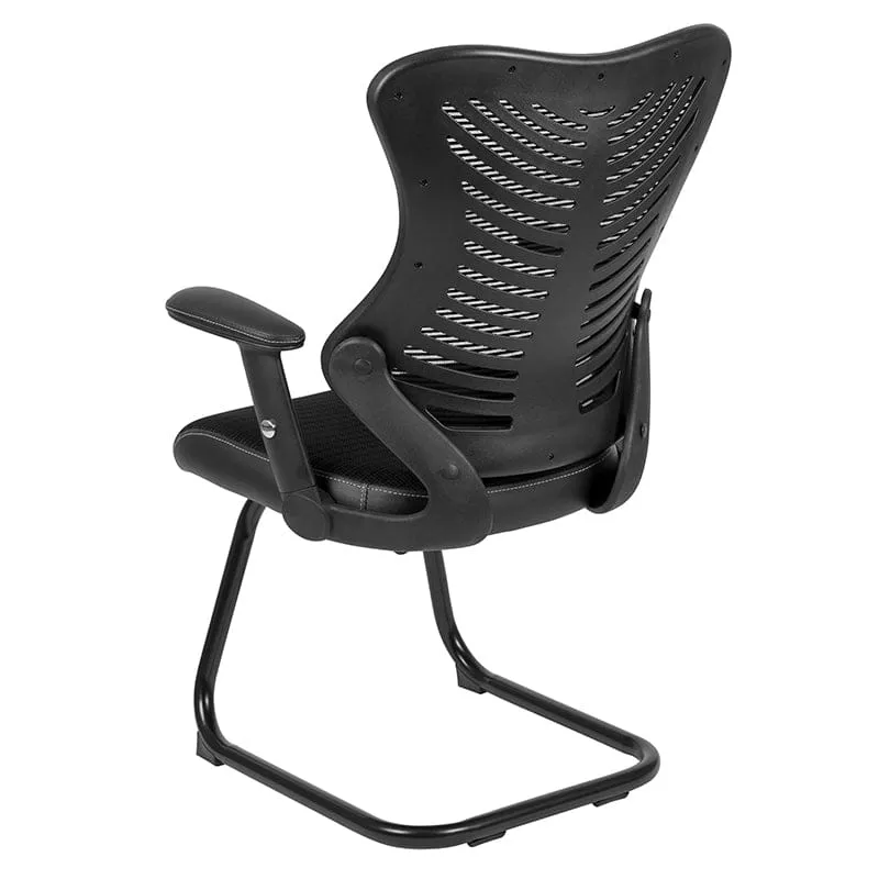 Designer Black Mesh Sled Base Side Reception Chair with Adjustable Arms [BL-ZP-806C-GG]