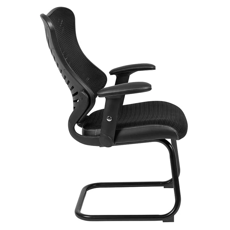 Designer Black Mesh Sled Base Side Reception Chair with Adjustable Arms [BL-ZP-806C-GG]