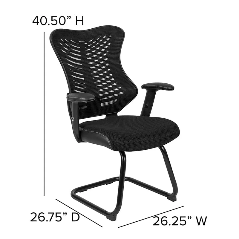 Designer Black Mesh Sled Base Side Reception Chair with Adjustable Arms [BL-ZP-806C-GG]