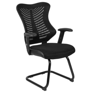 Designer Black Mesh Sled Base Side Reception Chair with Adjustable Arms [BL-ZP-806C-GG]