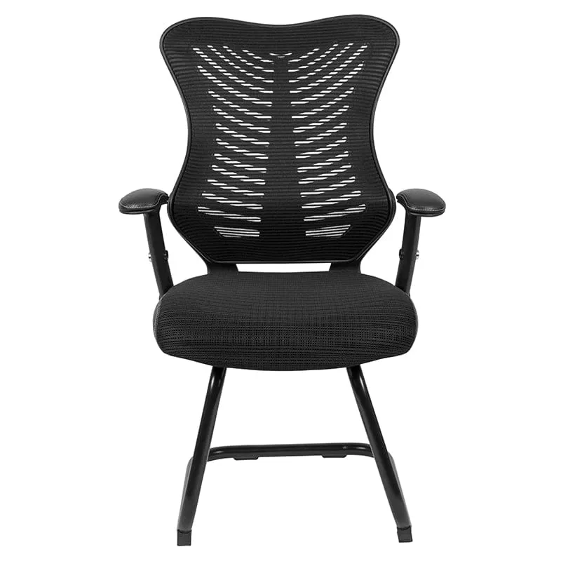 Designer Black Mesh Sled Base Side Reception Chair with Adjustable Arms [BL-ZP-806C-GG]