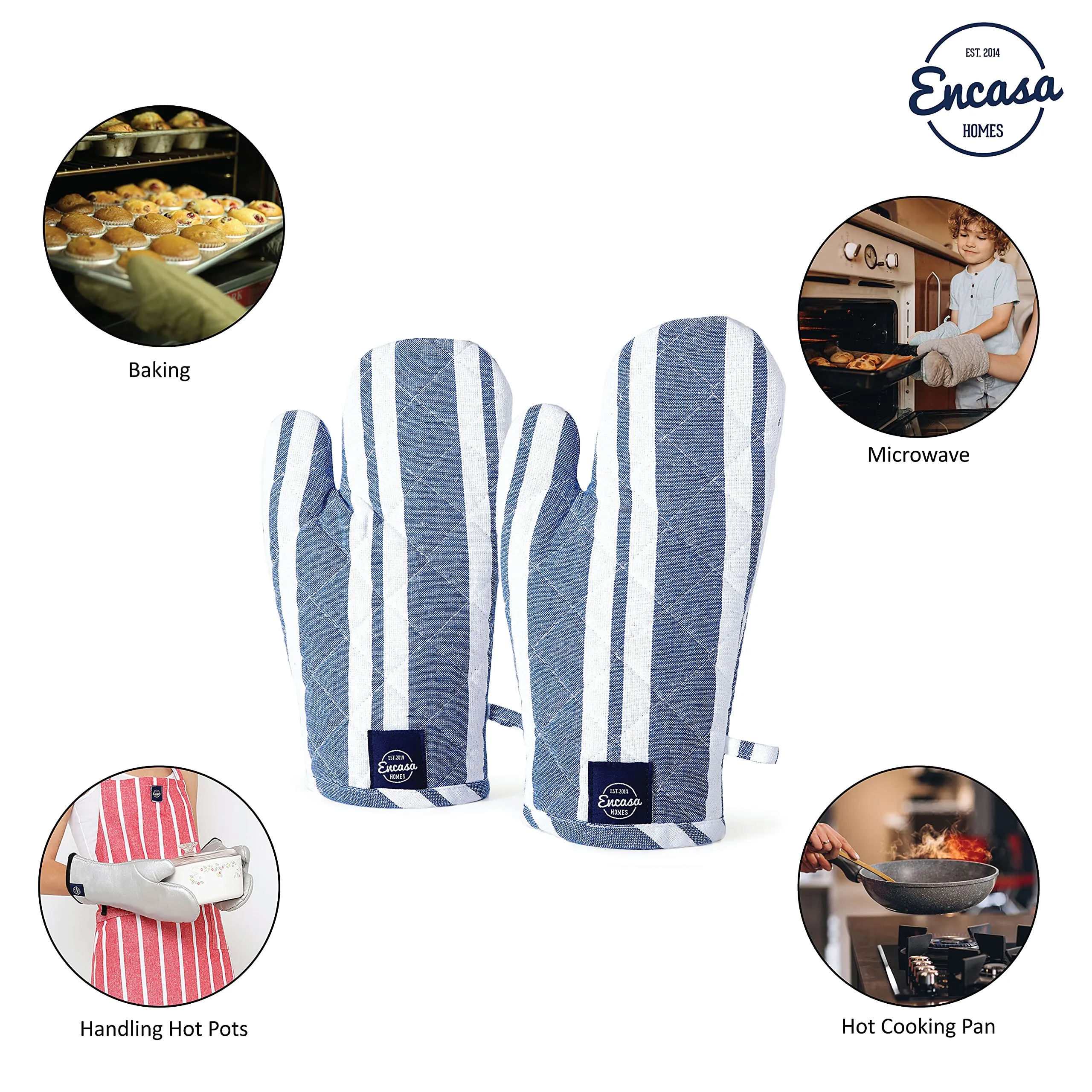Encasa Homes Extra Long 35 cm Microwave Oven Gloves Mitts (2 pcs) for Kitchen Cooking - Daisy Grey - Heat Resistant, Thick & Safe, Protection of Hands from Hot Utensils, Gas Flame, Grill, Barbecue