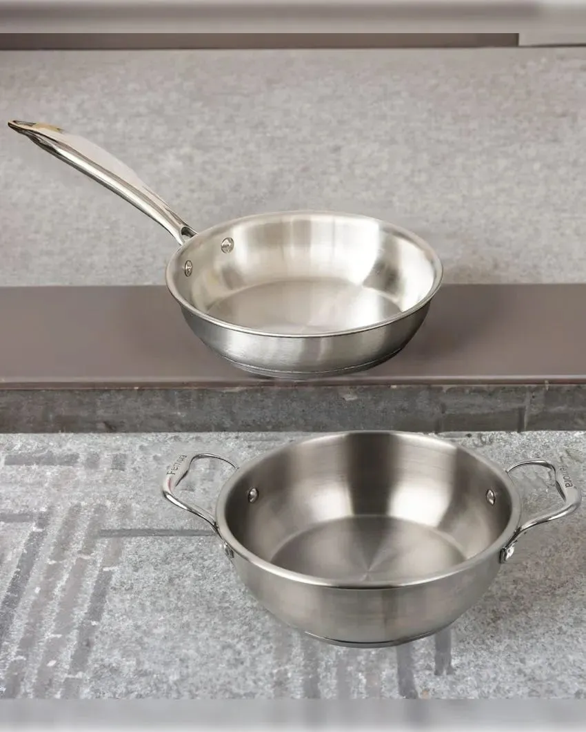 Fast Triply Stainless Steel Heating Cookware Frypan & Kadhai | Safe For All Cookware