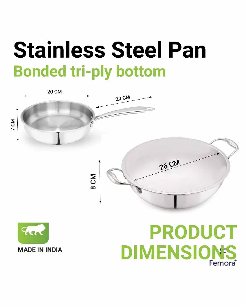 Fast Triply Stainless Steel Heating Cookware Frypan & Kadhai | Safe For All Cookware