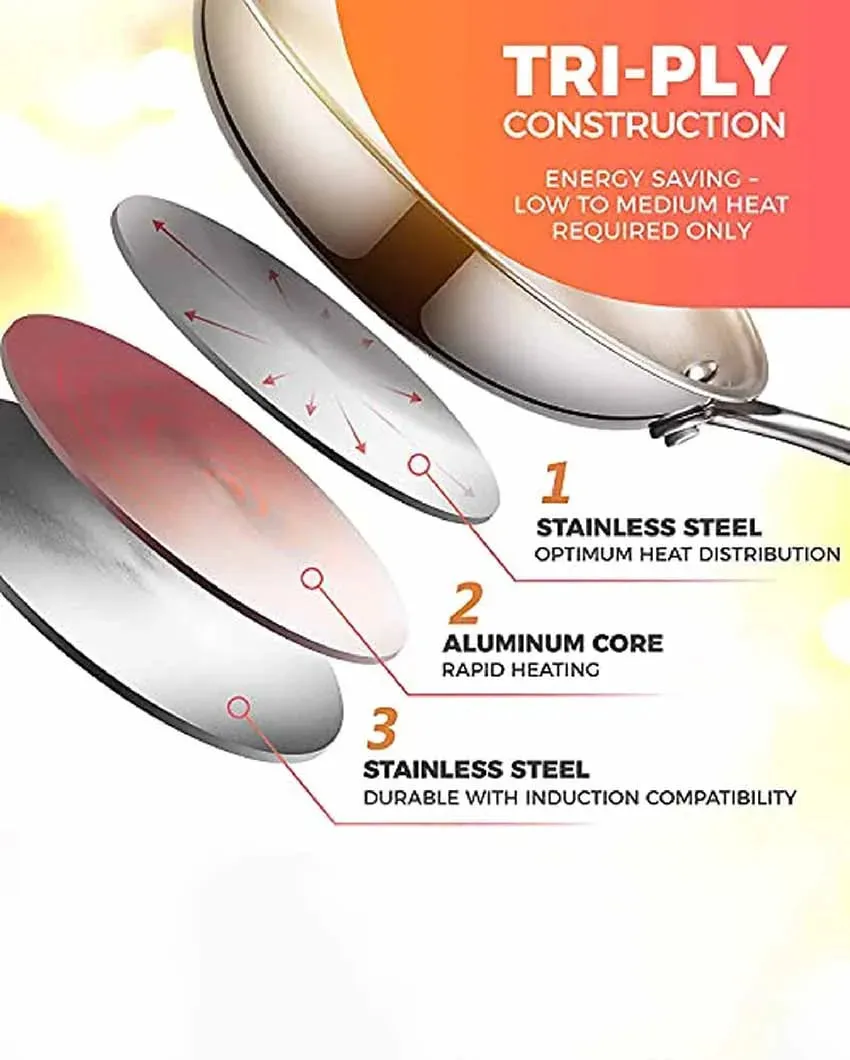 Fast Triply Stainless Steel Heating Cookware Frypan & Kadhai | Safe For All Cookware