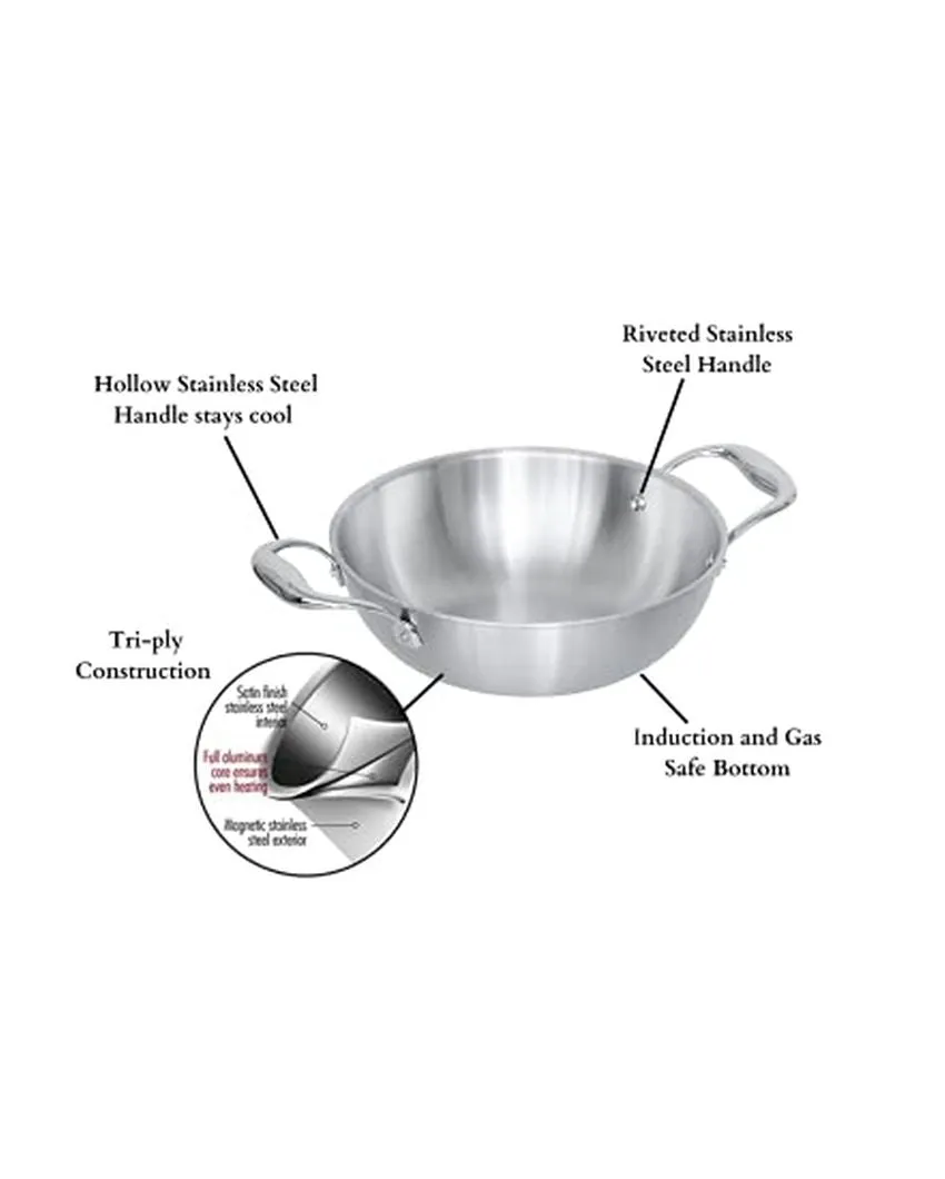 Fast Triply Stainless Steel Heating Cookware Frypan & Kadhai | Safe For All Cookware