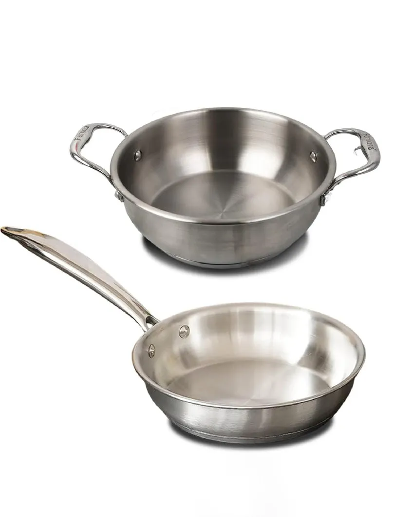 Fast Triply Stainless Steel Heating Cookware Frypan & Kadhai | Safe For All Cookware